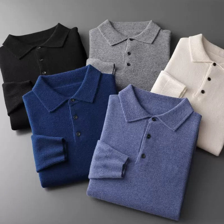 Men’s Wool Knit Long Sleeve Polo Jumper