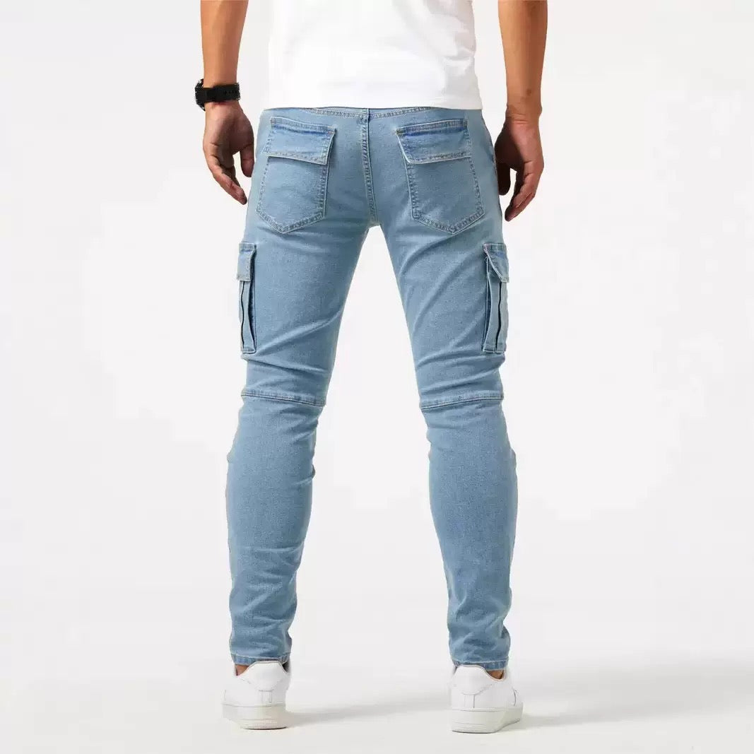 Men’s Slim Fit Cargo Jeans Denim Trousers
