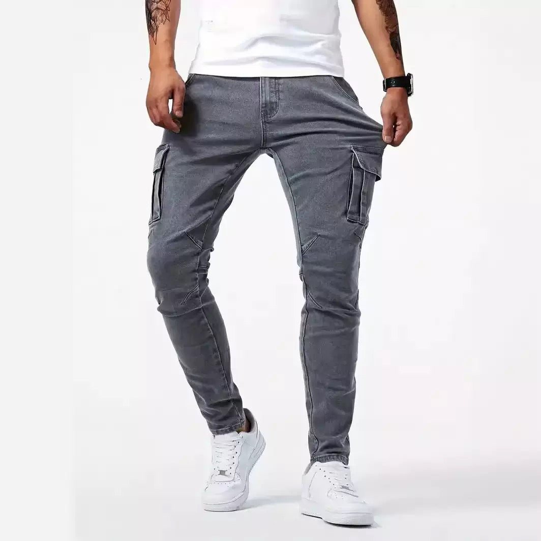 Men’s Slim Fit Cargo Jeans Denim Trousers