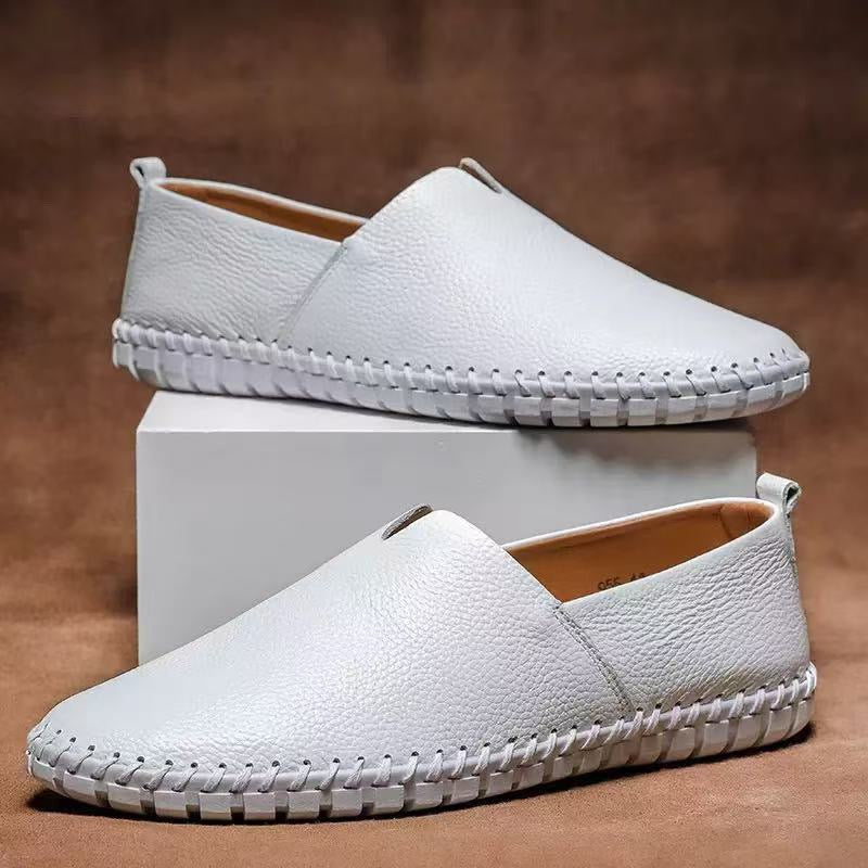 Men’s Leather Grain Slip On Casual Flat Loafers