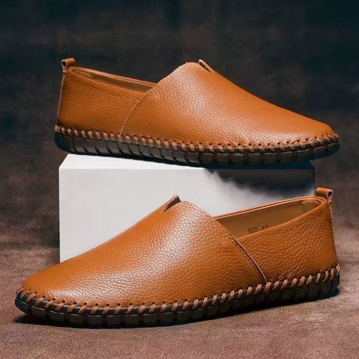 Men’s Leather Grain Slip On Casual Flat Loafers