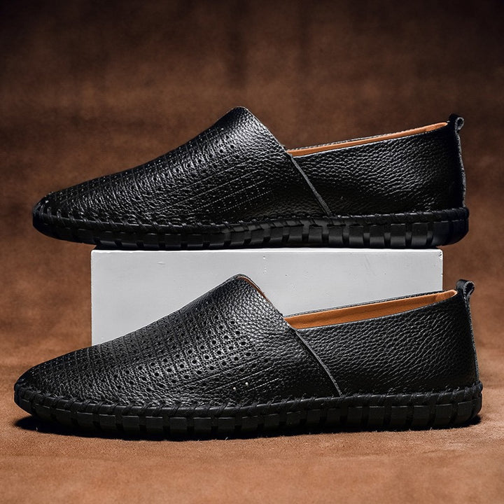 Men’s Leather Grain Slip On Casual Flat Loafers
