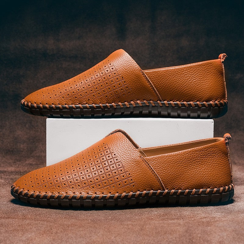 Men’s Leather Grain Slip On Casual Flat Loafers