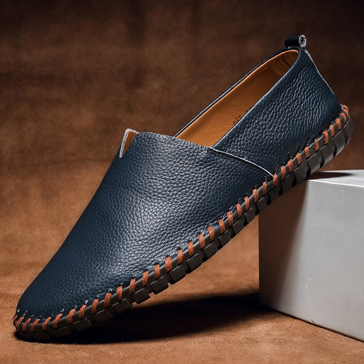 Men’s Leather Grain Slip On Casual Flat Loafers