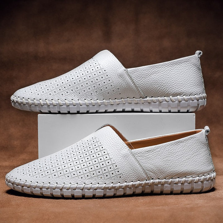 Men’s Leather Grain Slip On Casual Flat Loafers
