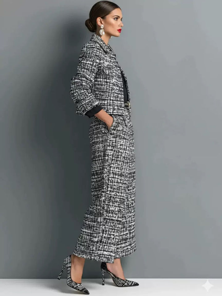 Women’s Textured Tweed Cropped Blazer Wide Leg Office Set