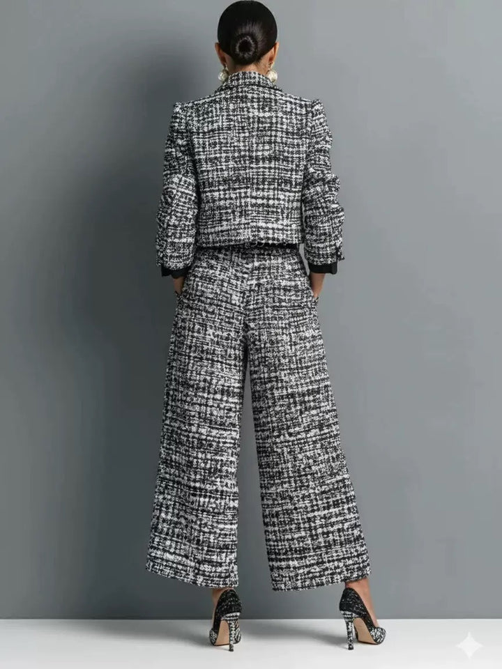 Women’s Textured Tweed Cropped Blazer Wide Leg Office Set