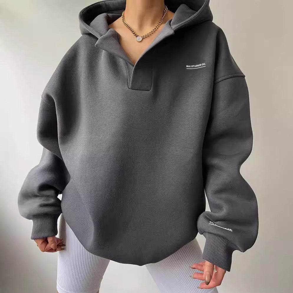 Women’s Oversized V-Neck Hooded Sweatshirt