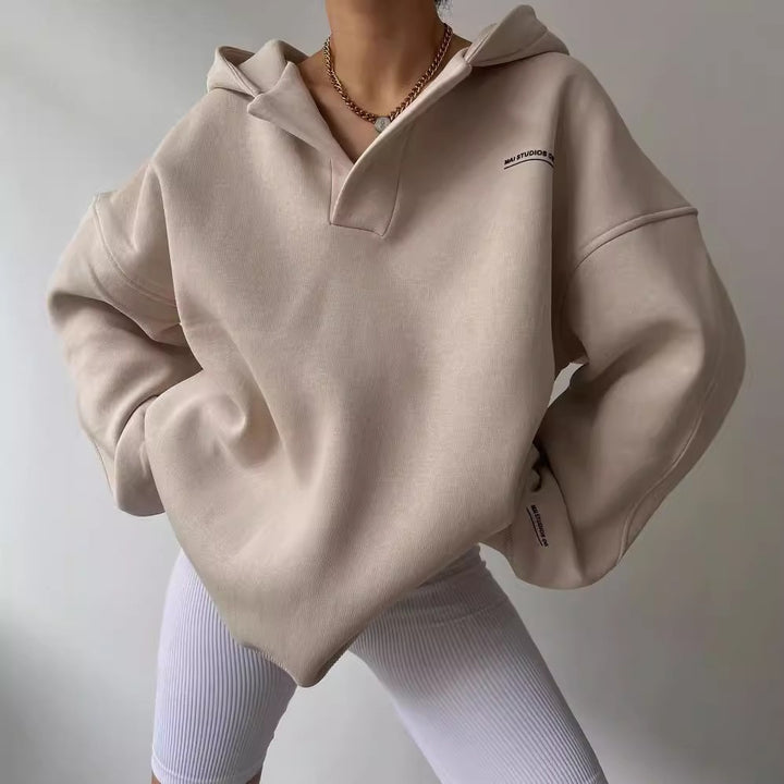 Women’s Oversized V-Neck Hooded Sweatshirt