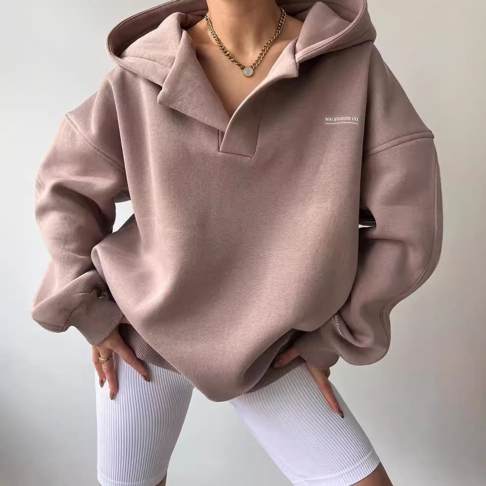 Women’s Oversized V-Neck Hooded Sweatshirt