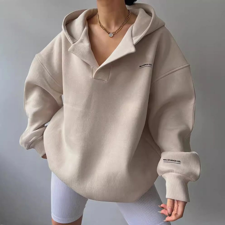 Women’s Oversized V-Neck Hooded Sweatshirt