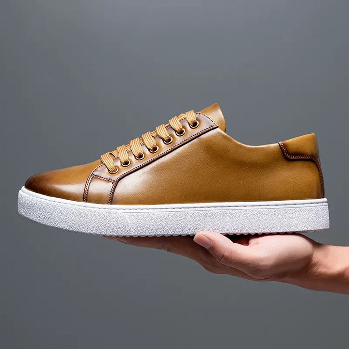 Men’s Burnished Leather Low-Profile Lace-Up Sneakers