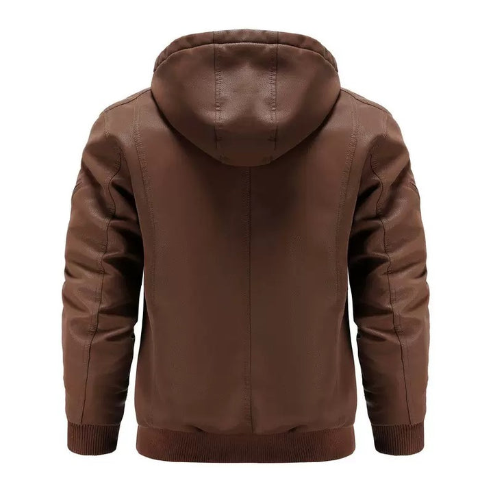 Men’s Hooded Faux Leather Quilted Bomber Jacket