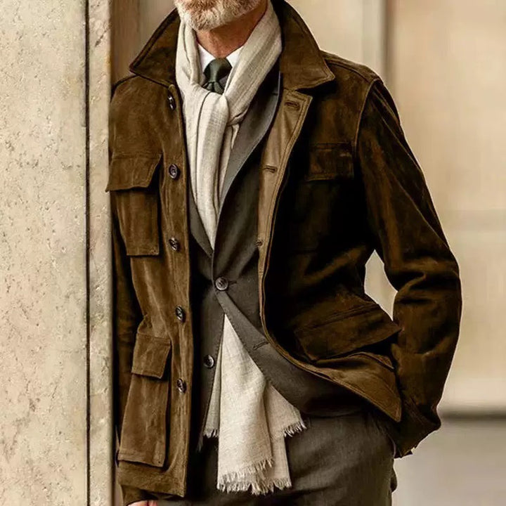 Men’s Suede Multi-Pocket Single-Breasted Field Jacket