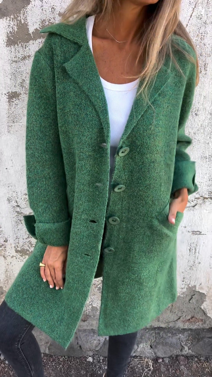 Women’s Oversized Notch Lapel Button-Through Longline Knit Coat