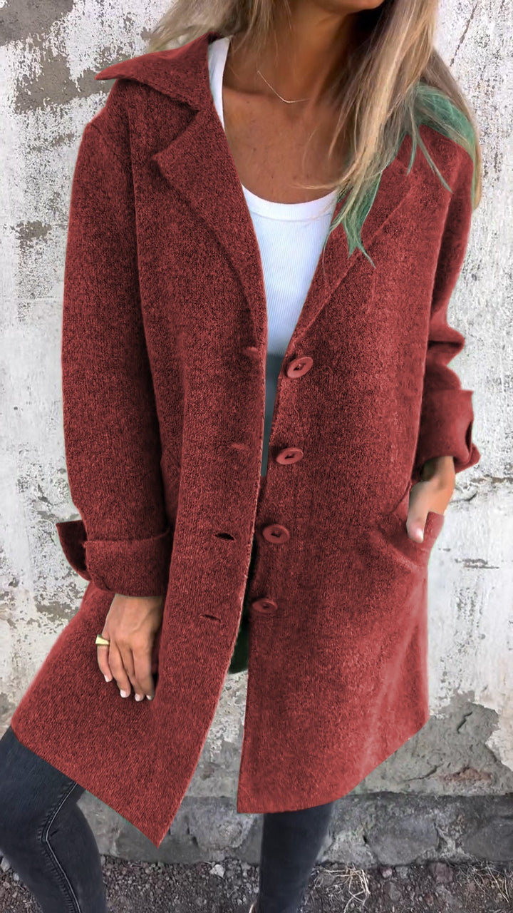 Women’s Oversized Notch Lapel Button-Through Longline Knit Coat