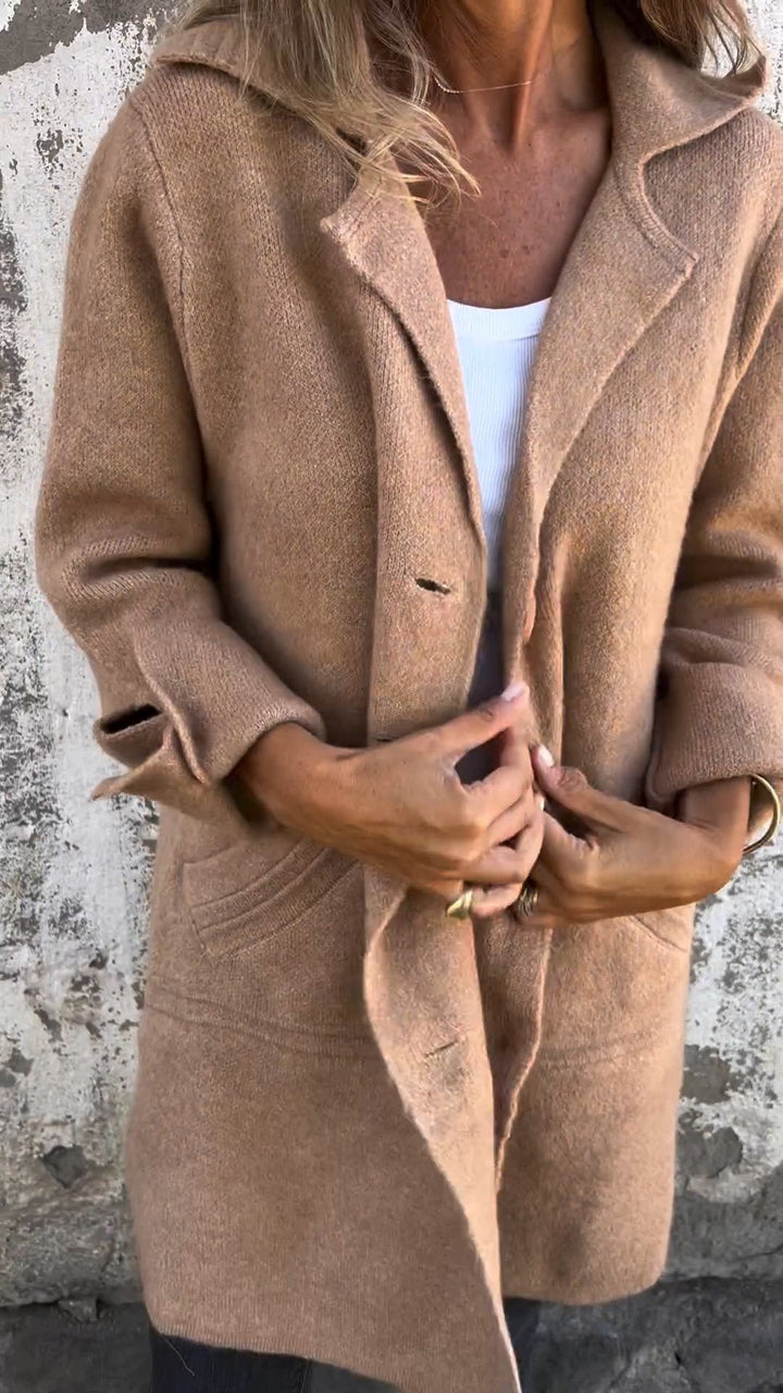 Women’s Oversized Notch Lapel Button-Through Longline Knit Coat