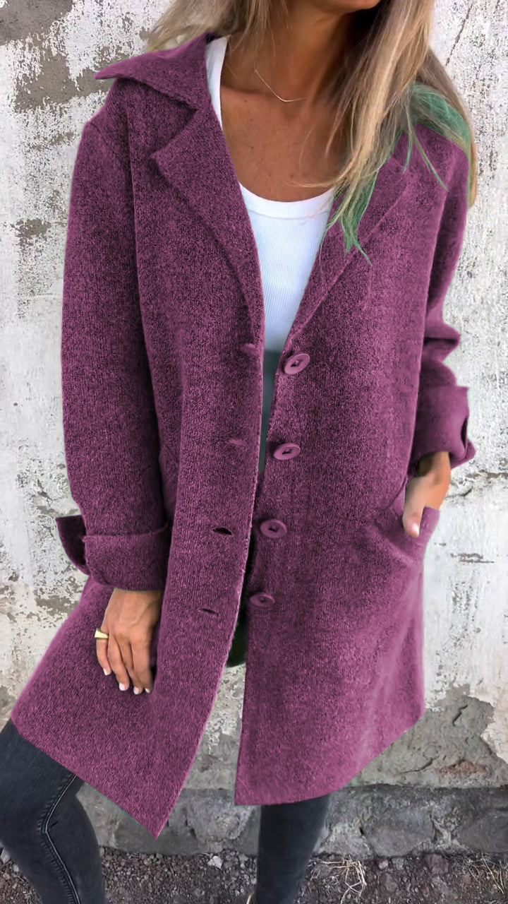 Women’s Oversized Notch Lapel Button-Through Longline Knit Coat