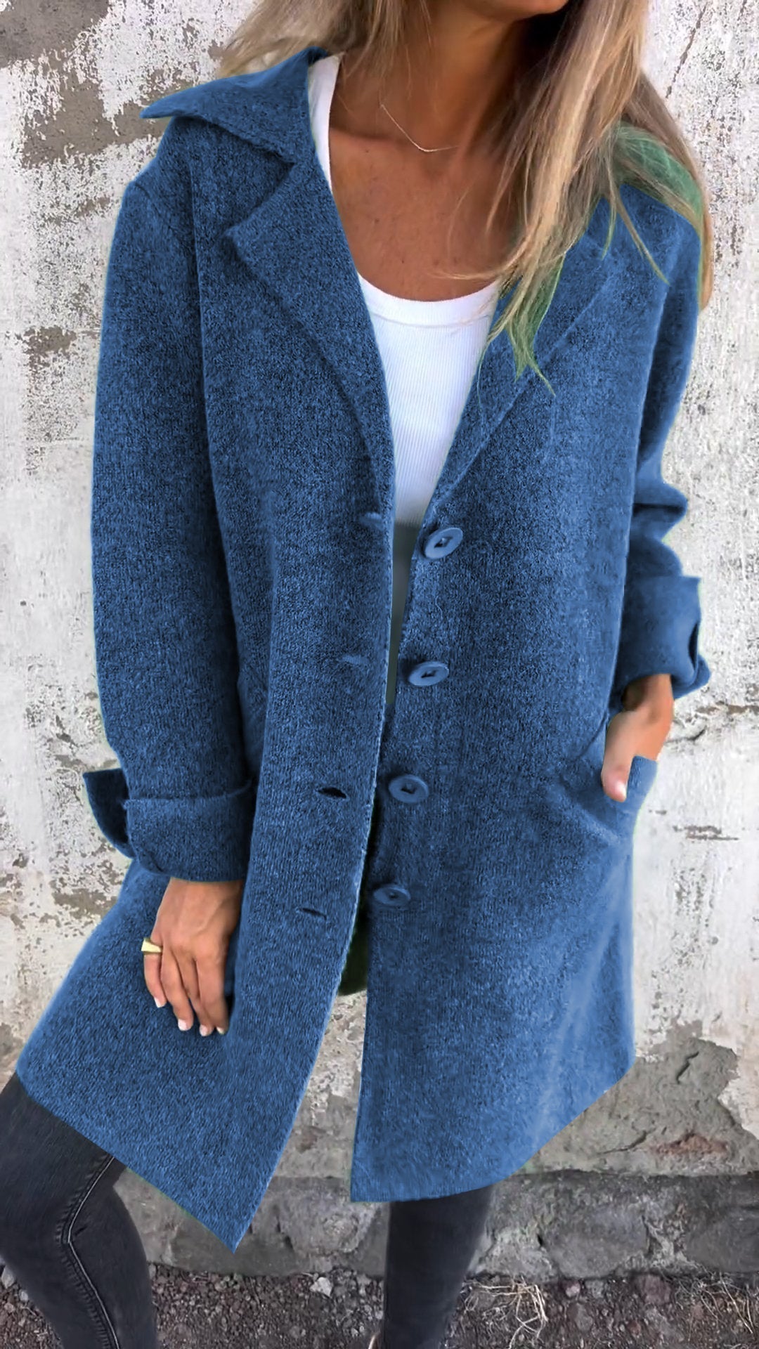 Women’s Oversized Notch Lapel Button-Through Longline Knit Coat