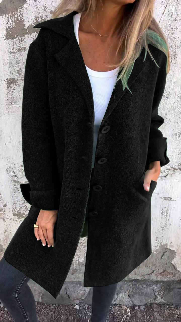 Women’s Oversized Notch Lapel Button-Through Longline Knit Coat