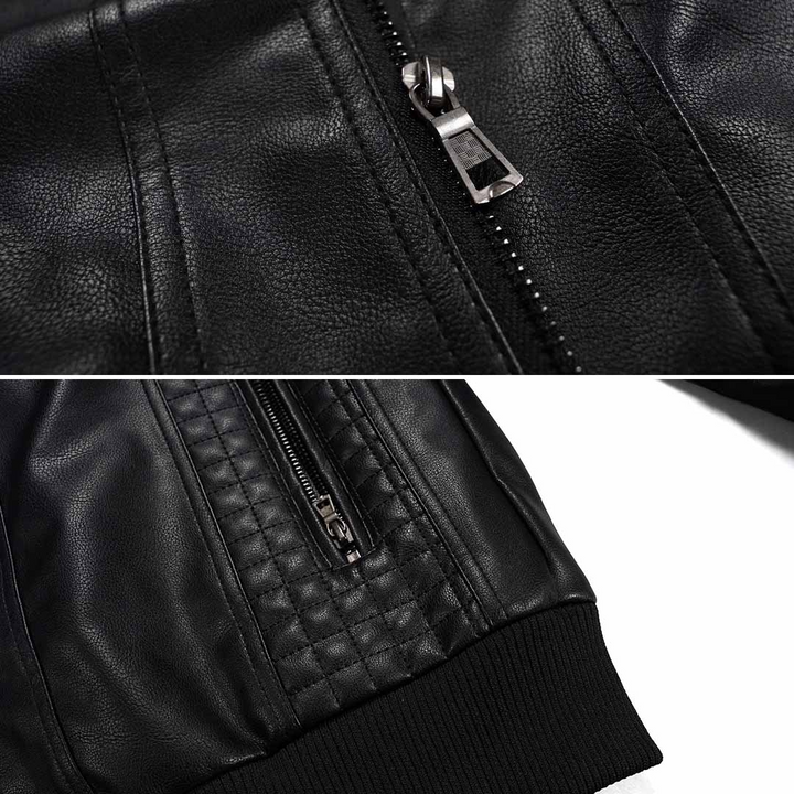 Men’s Hooded Faux Leather Bomber Jacket
