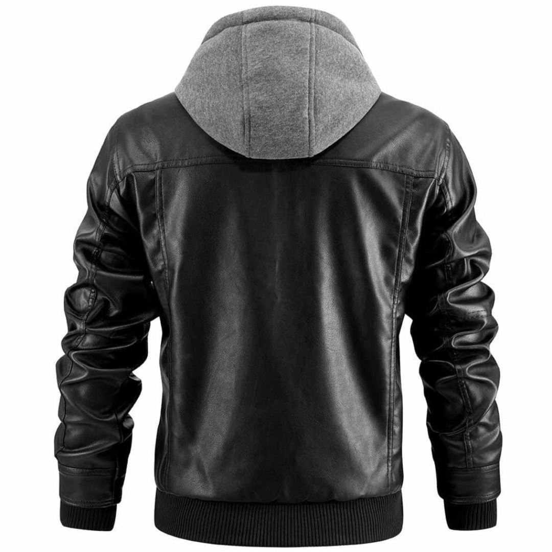 Men’s Hooded Faux Leather Bomber Jacket