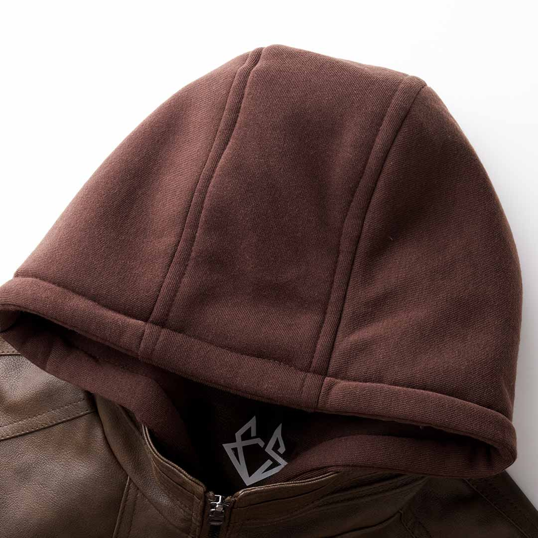 Men’s Hooded Faux Leather Bomber Jacket