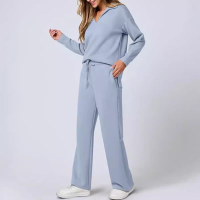 Women’s Knit Pullover and Wide Leg Trouser Lounge Set