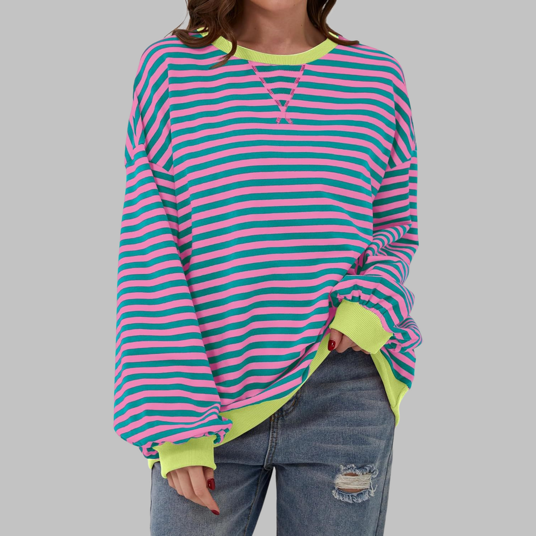 Women’s Striped Oversized Crewneck Sweatshirt