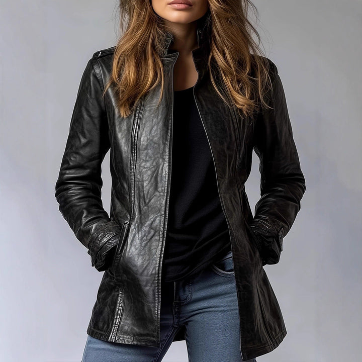 Women’s Faux Leather Zip-Up Moto Jacket
