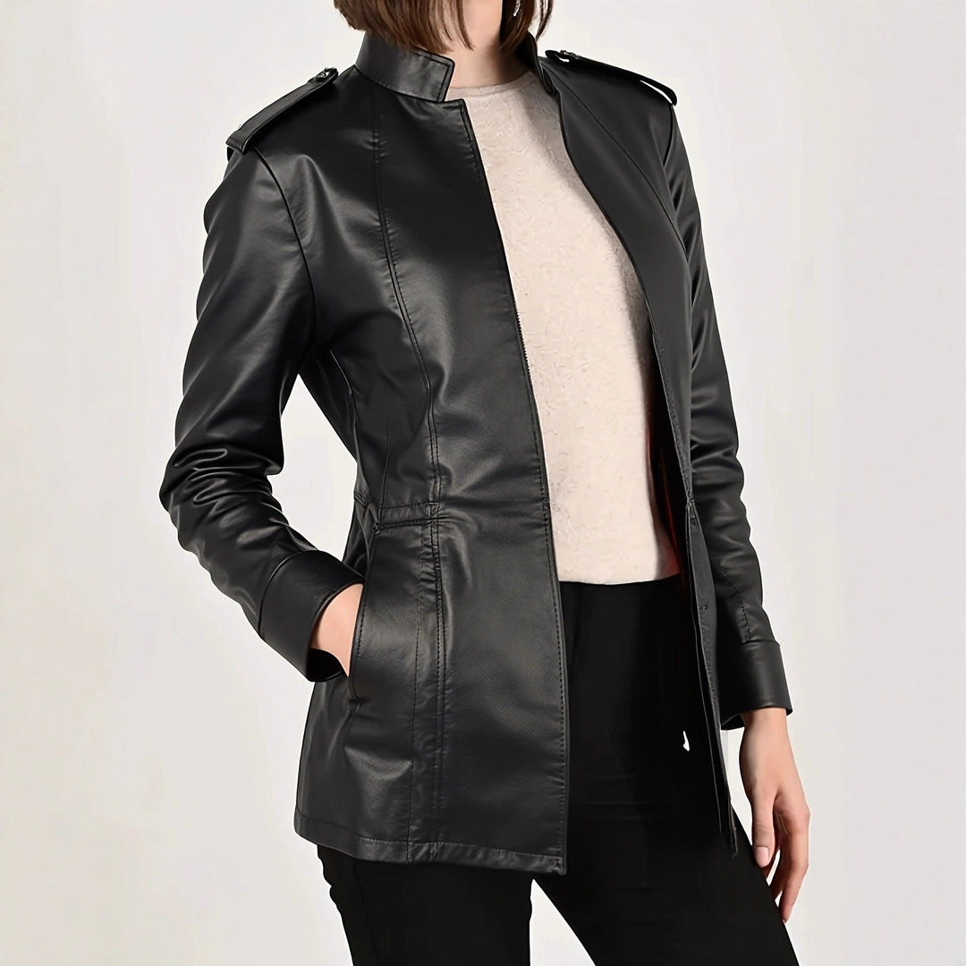 Women’s Faux Leather Zip-Up Moto Jacket