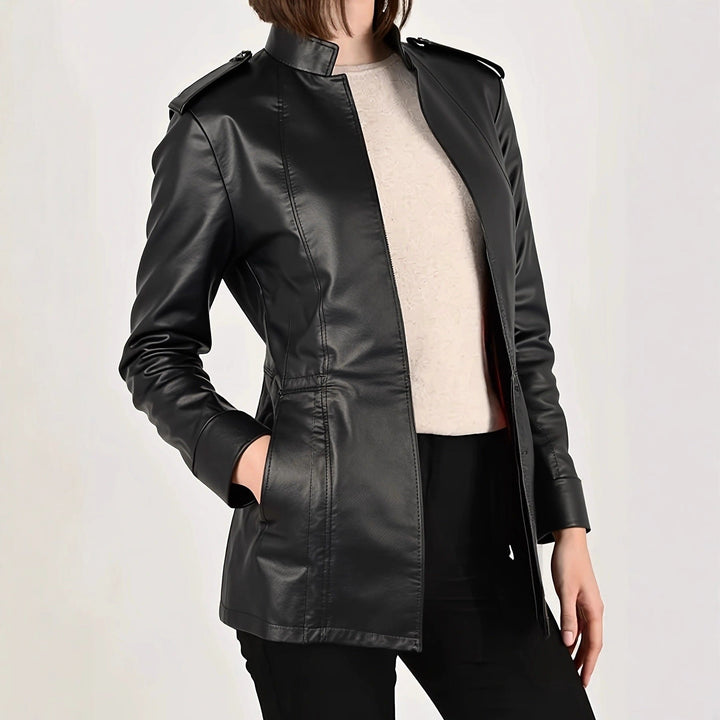 Women’s Faux Leather Zip-Up Moto Jacket