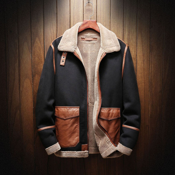 Men’s Leather Aviator Jacket Sherpa Inner