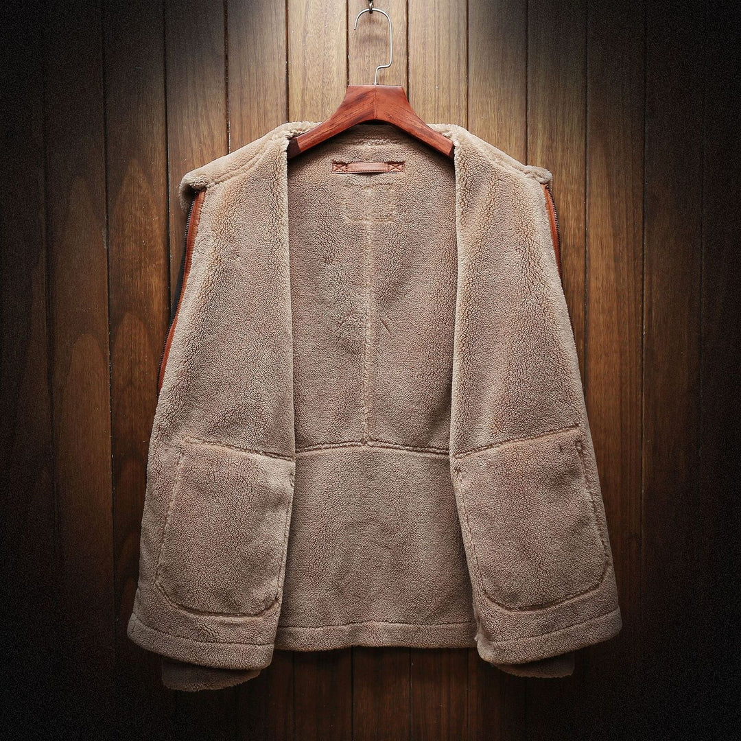 Men’s Leather Aviator Jacket Sherpa Inner