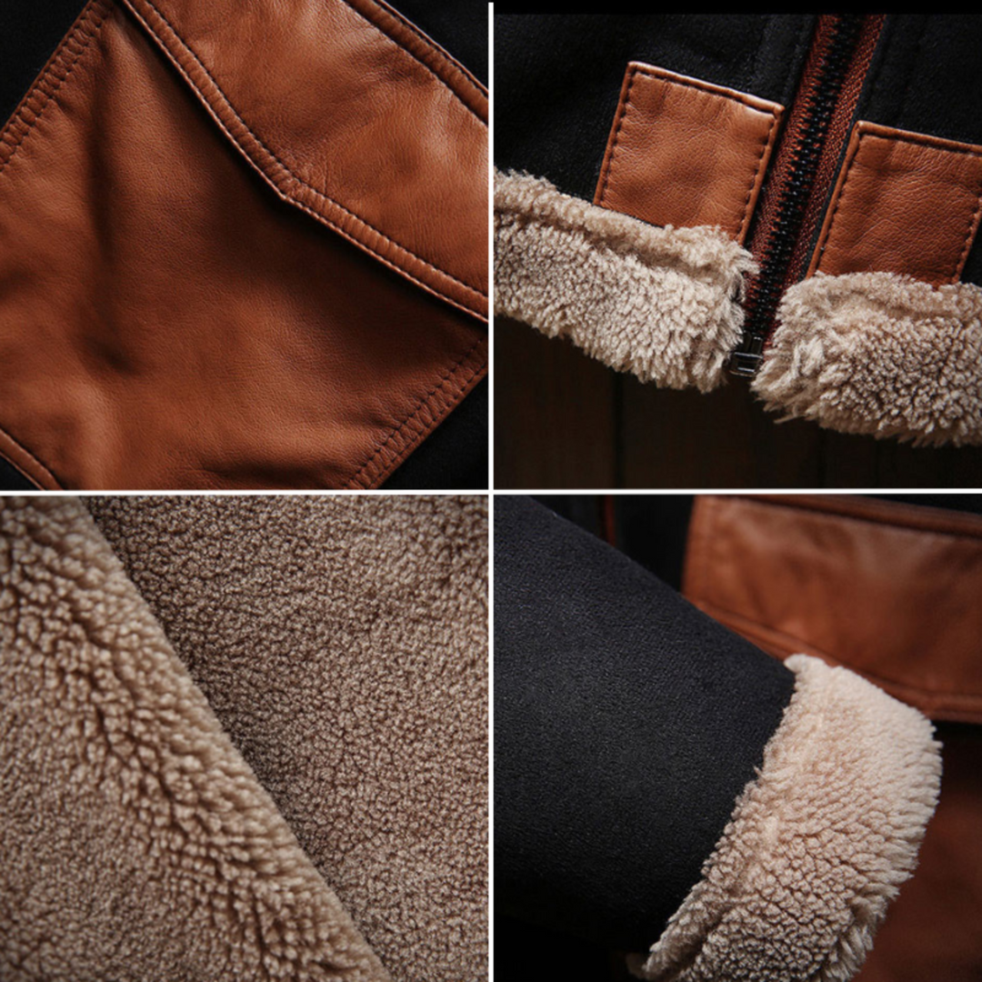 Men’s Leather Aviator Jacket Sherpa Inner
