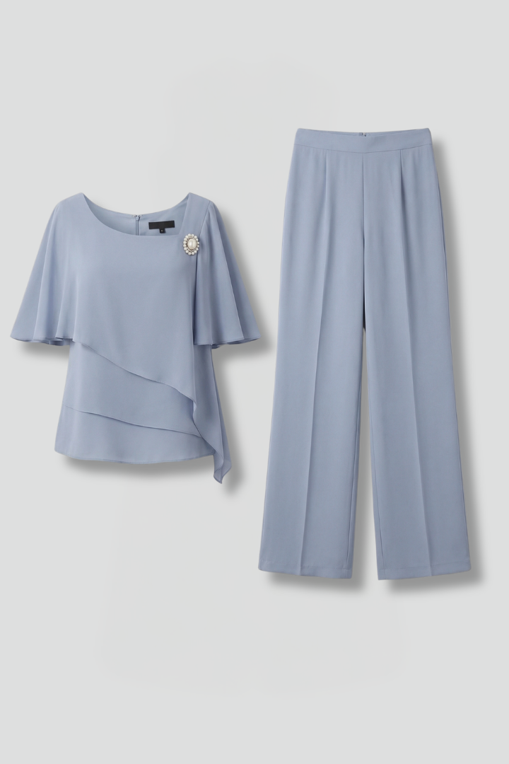 Layered Loungewear Set with Straight Leg Trousers | Lydia