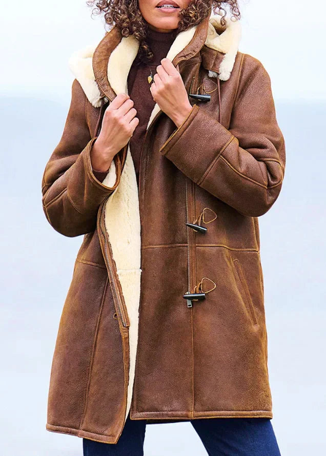 Women’s Sherpa Lined Faux Suede Toggle Hooded Coat