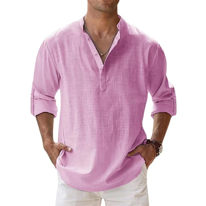 Lightweight Linen Henley Shirt Relaxed Fit Summer Top