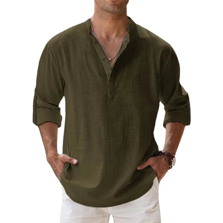 Lightweight Linen Henley Shirt Relaxed Fit Summer Top