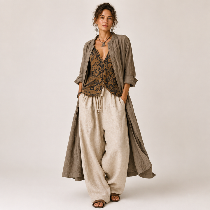 Relaxed Linen Three-Piece Loungewear Summer Set | Olivia