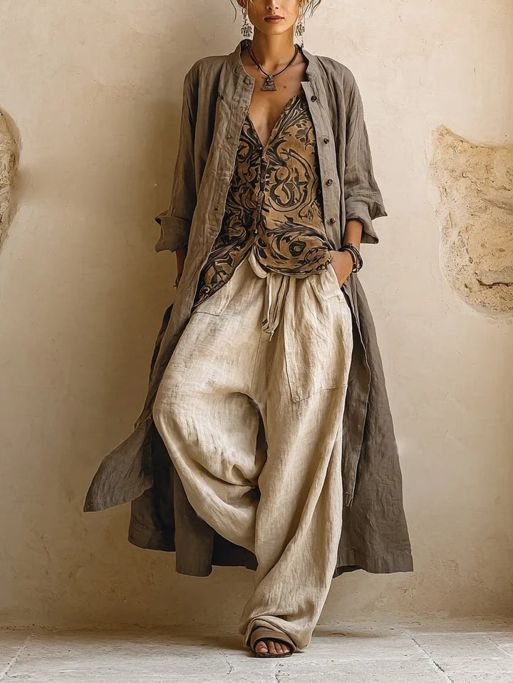 Relaxed Linen Three-Piece Loungewear Summer Set | Olivia
