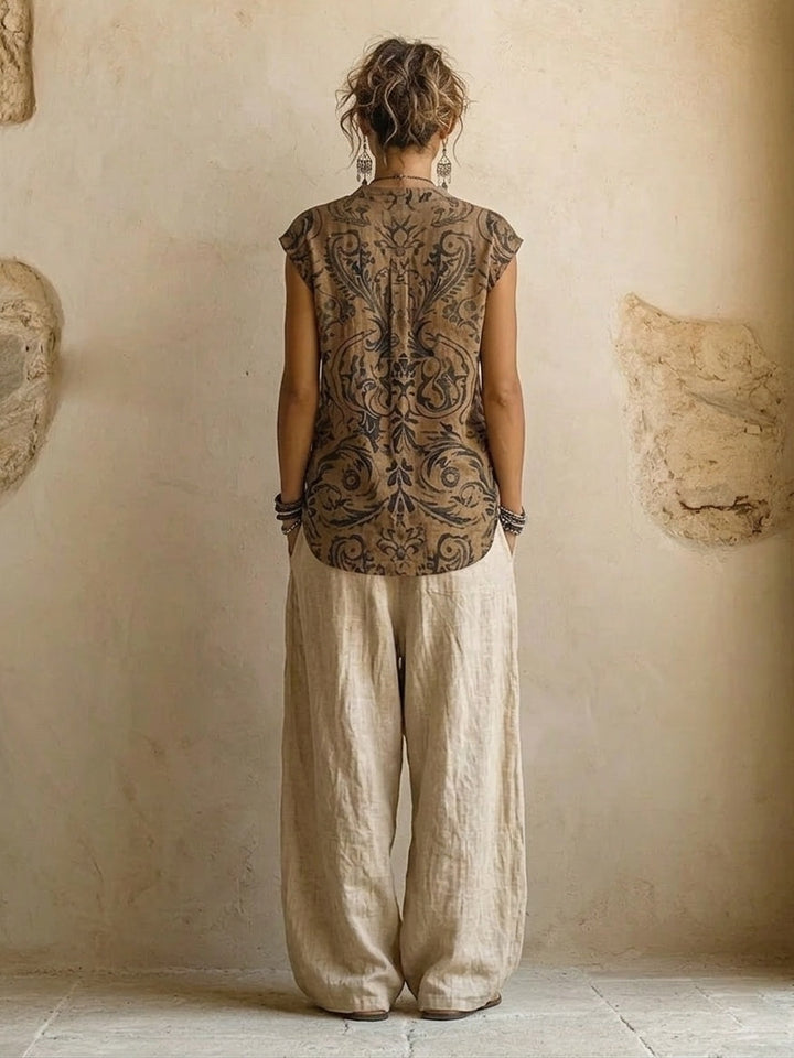 Relaxed Linen Three-Piece Loungewear Summer Set | Olivia