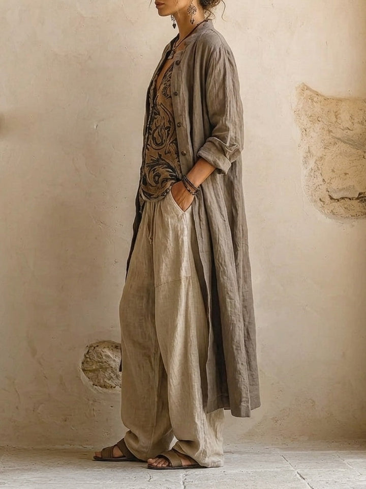 Relaxed Linen Three-Piece Loungewear Summer Set | Olivia