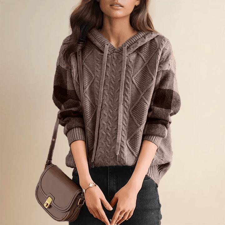 Women’s Cable Knit Checkered Sleeve Hoodie