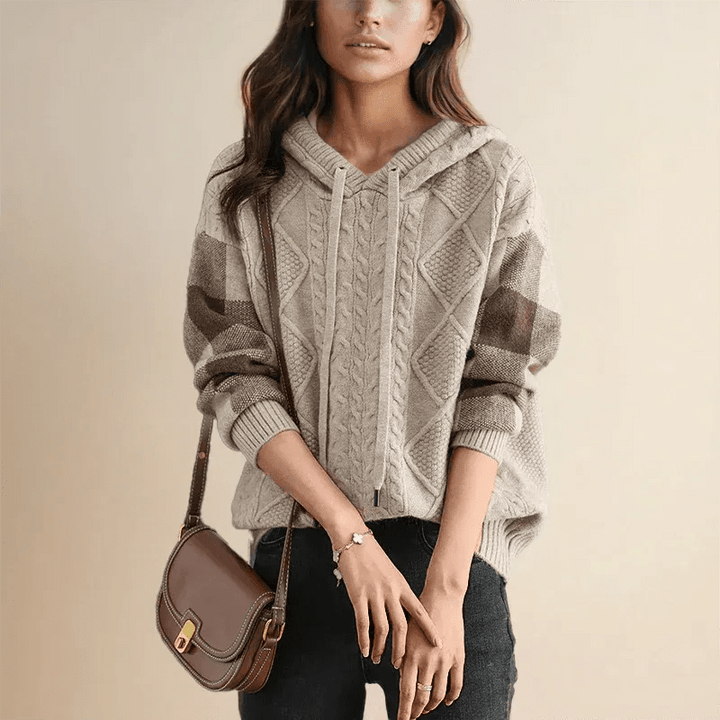 Women’s Cable Knit Checkered Sleeve Hoodie