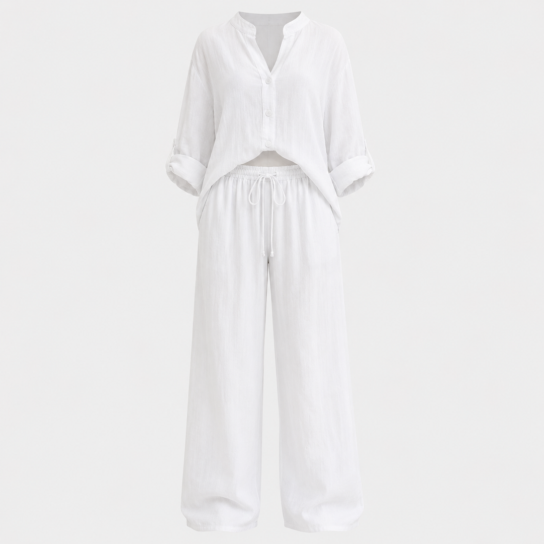 Linen-Look Wide Leg Two Piece Lounge Set | Hannah