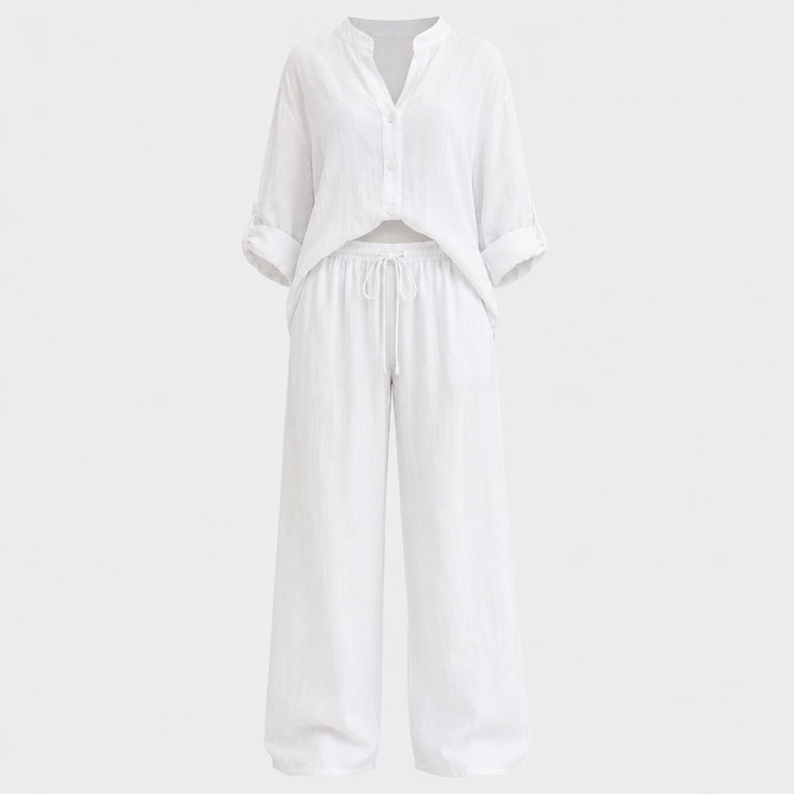Linen-Look Wide Leg Two Piece Lounge Set | Hannah