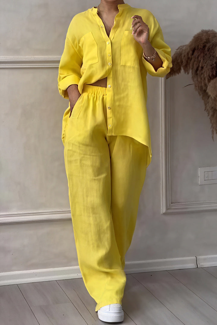 Linen-Look Wide Leg Two Piece Lounge Set | Hannah