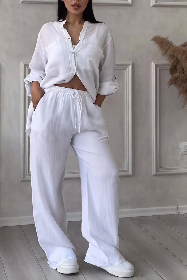 Linen-Look Wide Leg Two Piece Lounge Set | Hannah