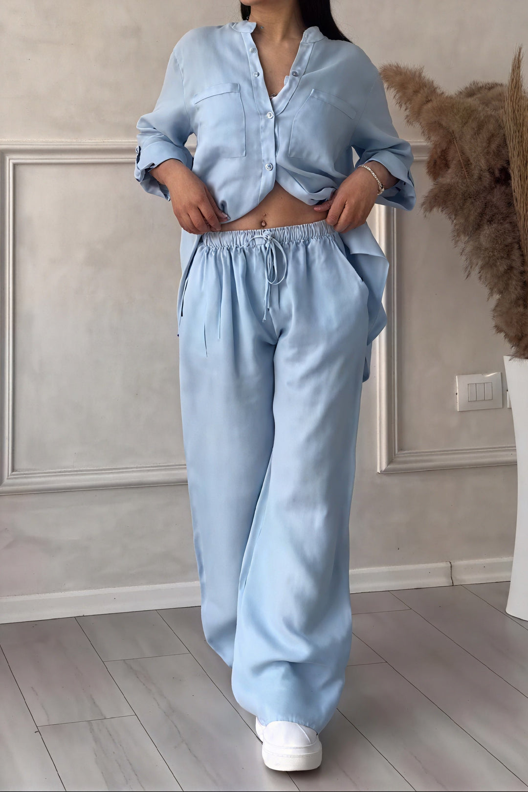 Linen-Look Wide Leg Two Piece Lounge Set | Hannah